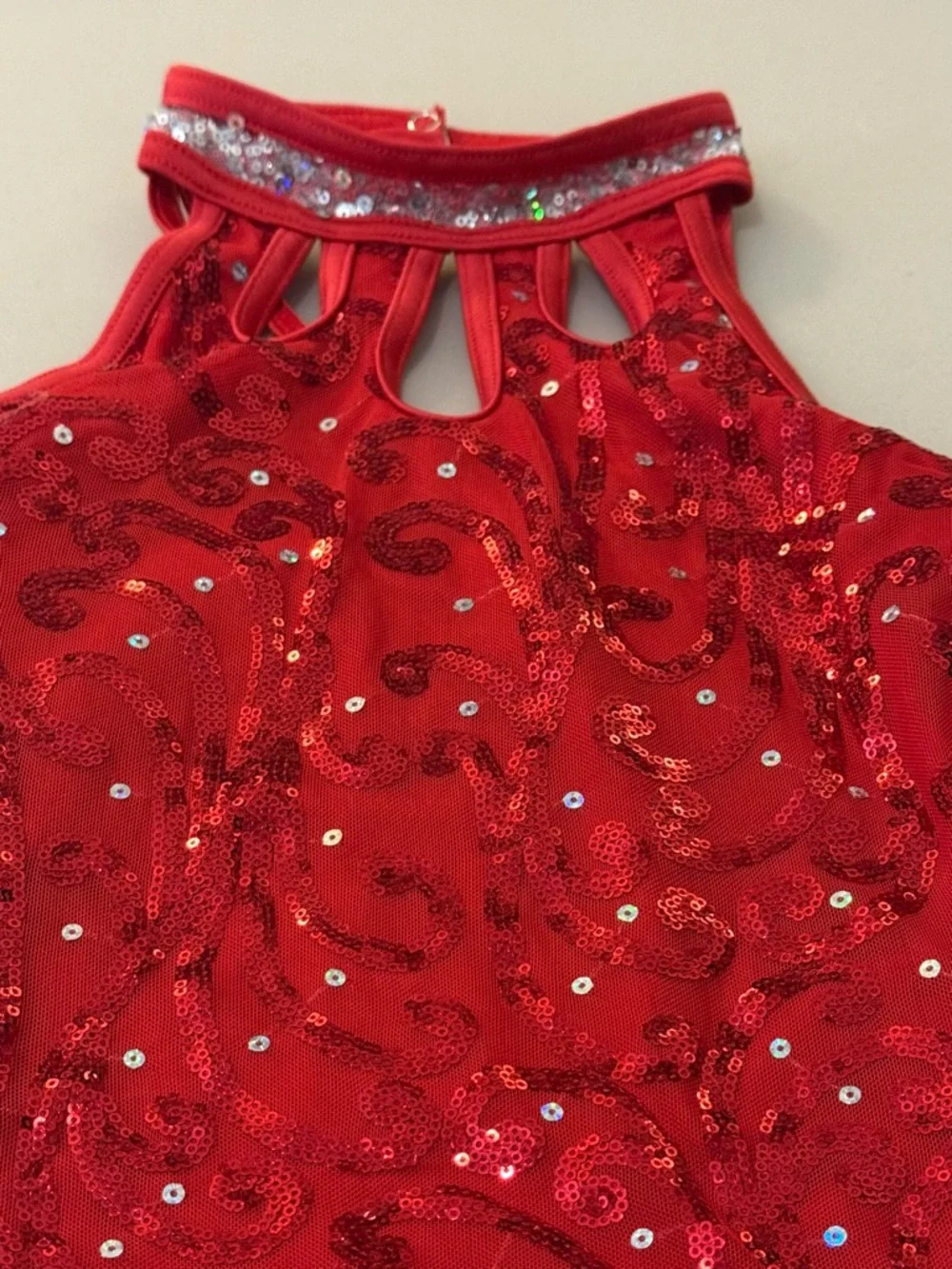 Weissman Child’s Large Red Sequin Fringe Dance Costume - Picture 6 of 13